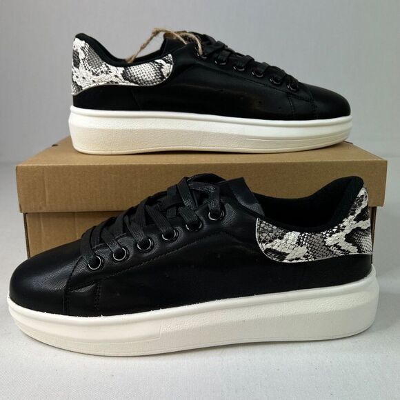 Seven7 Footwear Women's Miki Low Top‎ Platform Sneaker Black Snake Shoe Size 9 - Picture 1 of 9